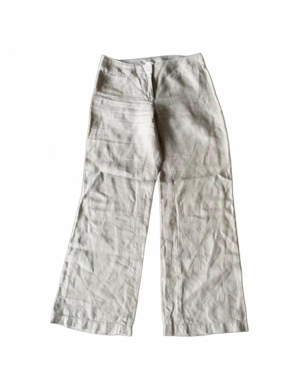 Eileen Fisher Linen Wide Leg Pants L Beige Neutral Coastal Minimalist Transition